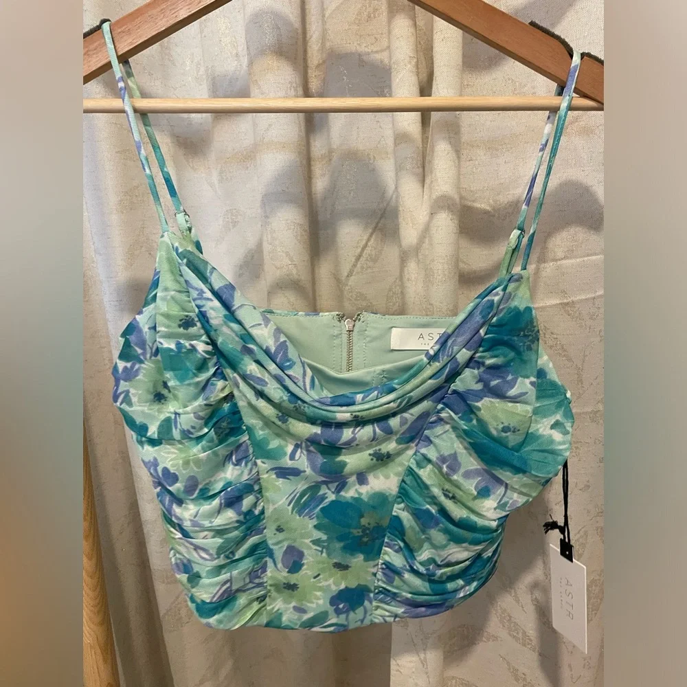 Tippi Cowl Neck Floral Top Blue Teal Floral - Picture 7 of 7